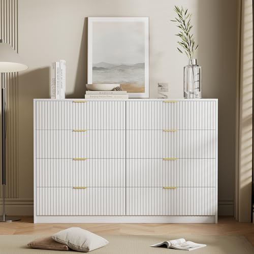 Furniway White 8 Drawer Dresser for Bedroom, Modern Dresser with Smooth Slides, Wide Chest of Drawers with Golden Handles for Bedroom, Living Room, Closet, 15.7" D x 55" W x 37.4" H - Image 7