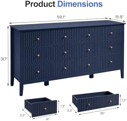 RoyalCraft Fluted Dresser for Bedroom with 9 Drawers, 59" Wide Long Dresser - Image 2