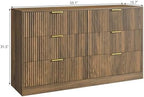 Walnut 6 Drawer Dresser for Bedroom, 55'' Wide Wood Chest of Drawers, Modern Fluted Bedroom Dressers with Drawers, Large Dresser TV Stand Mid Century Double Dresser for Living Room, Hallway - Image 7