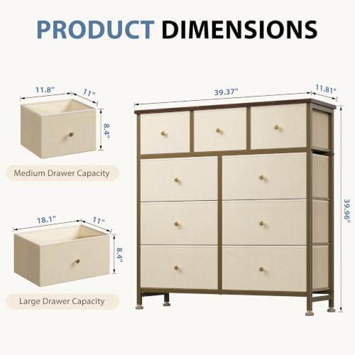 DUMOS 9 Drawer Dresser for Bedroom, Storage Organizer Chest of Drawers - Image 3