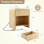Decofy Fluted 1-Drawer Nightstand with Charging Station, Oak - Image 2