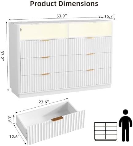 VOWNER Fluted 6 Drawers Dresser for Bedroom Chest of Drawers with 2 Shelves - Image 2