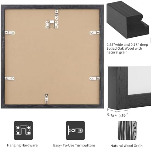 puthiac 16x16 Solid Oak Wood Picture Frame, Black, 1 Pack - Image 3