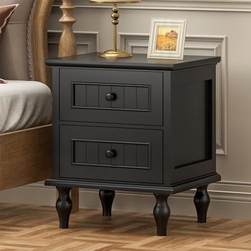 Black Nightstand Set of 2, Vintage Bedside Tables with Drawers for Bedroom - Image 2
