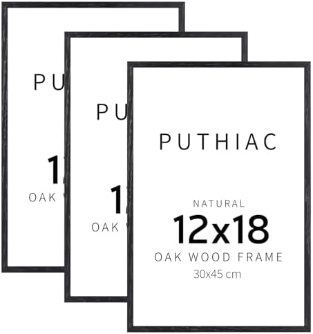 puthiac 12x18 Solid Oak Wood Picture Frames, Black, 3 Pack by PUTHIAC