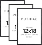 puthiac 12x18 Solid Oak Wood Picture Frames, Black, 3 Pack by PUTHIAC