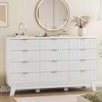 Xixini Fluted Dresser for Bedroom with 12 Drawers, 57" Wide Modern Chest of Drawers with Metal Handle, Wooden Dresser TV Stand, Wood Closet Clothes Storage Organizer for Living Room, Hallway, White by Xixini