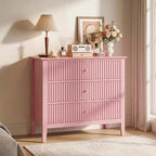 RoyalCraft 32" Large Nightstand, Fluted Painted Wood Dresser with 3 Spacious Drawers, Modern Bedside Table for Bedroom, Living Room, Pink by Bringyoubetterlife