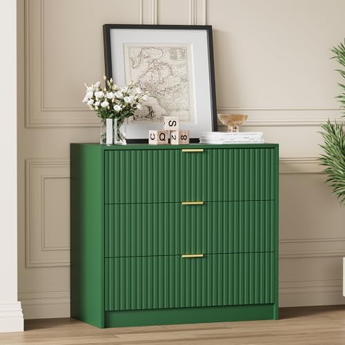 Furniway Green Dresser for Bedroom, Modern Dresser with 3 Drawers and Smooth Slides, Wide Chest of Drawers with Golden Handles for Bedroom, Living Room, Closet, 15.7" D x 31.5" W x 29.6" H by Furniway