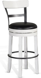Pemberly Row Set of 3 White/Brown Wood Bar Unit and 2 Swivel Barstool - Image 4