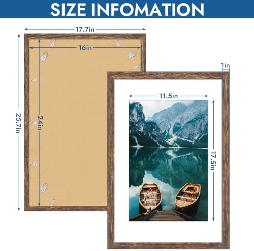 Hongkee 16x24 Frame Set of 4, 16 x 24 Rustic Brown Wood Style(Mat 12x18) - Image 3