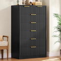 TEENOFN Fluted Dresser for Bedroom with 7 Drawers, 48" Tall Modern Chest of Drawers with Metal Handle, Wooden Dresser TV Stand, Wood Closet Clothes Storage Organizer for Living Room, Hallway, Black by TEENFON