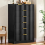 TEENOFN Fluted Dresser for Bedroom with 7 Drawers, 48" Tall Modern Chest of Drawers with Metal Handle, Wooden Dresser TV Stand, Wood Closet Clothes Storage Organizer for Living Room, Hallway, Black by TEENFON