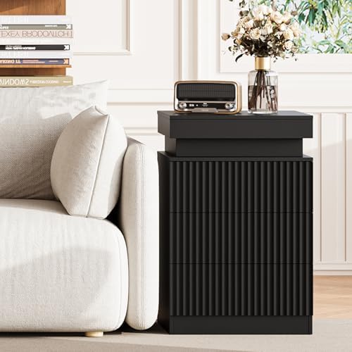 Fluted LED Night Stand with Charging Station, Black - Image 7