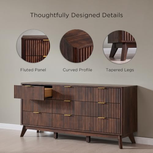 T4TREAM 63" Wide Fluted 9 Drawer Dresser for Bedroom, Dark Walnut - Image 5