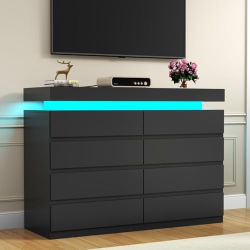 Gyfimoie 8 Drawer Dresser with Power Outlet, Modern Dresser with LED Light - Image 6