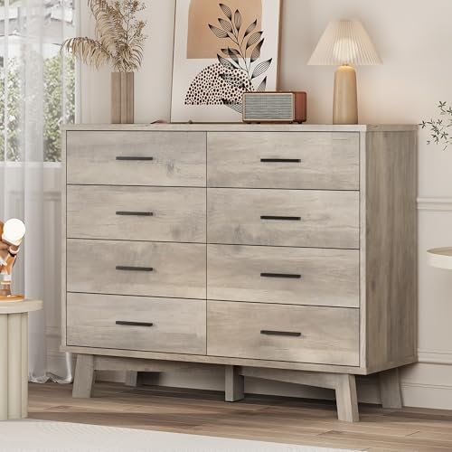Xixini Dresser for Bedroom, 8 Drawer Wide Modern Chest of Drawers with X-Shaped Sturdy Base, Wood Double Dresser Closet Clothes Storage Organizer, Wooden TV Stand for Living Room, Hallway, Grey by Xixini