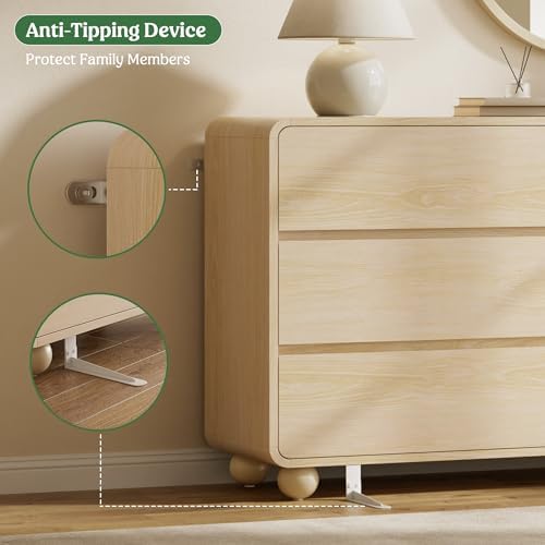 Lulive 6 Drawer Dresser for Bedroom, 55" Wide Chest of Drawers, Natural - Image 3