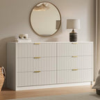 MAISONARIA 6 Drawer Dresser for Bedroom, 55" Wide Modern Chest of Drawers with Gold Metal Handles, Fluted Wood TV Stand for Living Room, Hallway(Beige) - Image 3