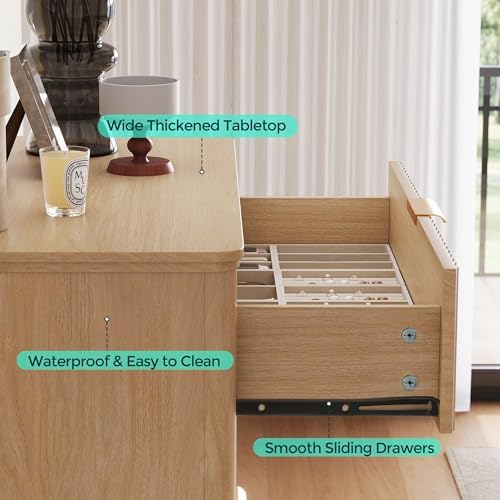 LINSY HOME Fluted 5 Drawers Dresser, 46" Tall Modern Chest of Drawers, Curved Profile Design, Mid Century Wood Dresser with Metal Handle for Bedroom, Living Room, Hallway, Entryway, Oak - Image 6