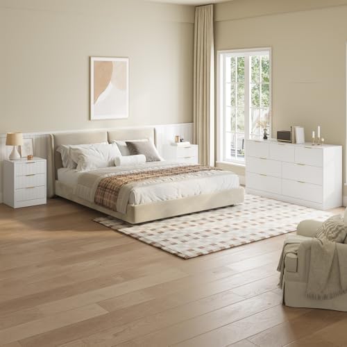 7 Drawer Dresser & 3-Drawer Nightstand Set 3-Piece, White丨Bedroom Dressers and Night Stand Set of 2, Fluted Modern Wood Chest of Drawers Storage Dressers Set for Bedroom - Image 4