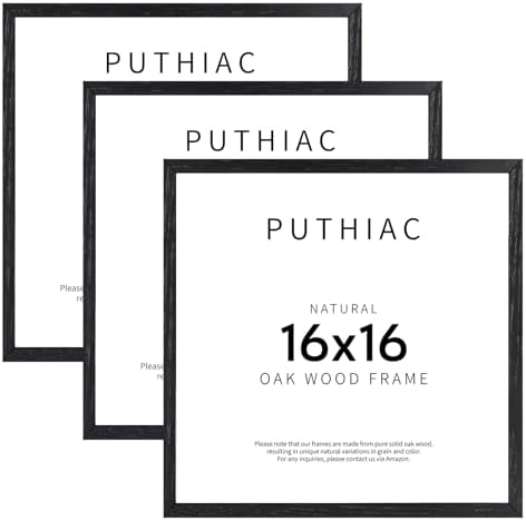 puthiac 16x16 Solid Oak Wood Picture Frames, Black, 3 Pack by PUTHIAC
