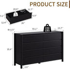 CHUWELL 55" Wide Black 8 Drawer Dresser for Bedroom with Solid Wood Legs - Image 2