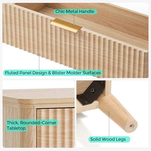 LINSY Fluted 9 Drawer Dresser for Bedroom, 58" Wide Mid-Century Modern Tall Chest of Drawers, Deep Storage Dresser with Curved Corner Design, Large Accent Wood Cabinet for Bedroom, Oak - Image 6