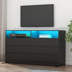 Gyfimoie Black 6-Drawer Dresser for Bedroom w/Power Outlet and LED Light - Image 6