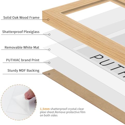 puthiac 6x8 Solid Oak Wood Picture Frame with 5x7 Mat, Natural Oak, 1 Pack - Image 2