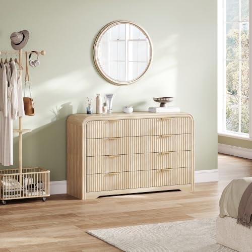 LINSY HOME 8-Drawer Fluted Dresser for Bedroom, Light Oak, Mid Century - Image 3