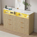 VOWNER Fluted 6 Drawer Dresser for Bedroom Faux Marble Top Dresser TV Stand by VOWNER