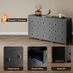 Xixini 59.1" Wide 9-Drawer Farmhouse Dresser for Bedroom, Black - Image 5
