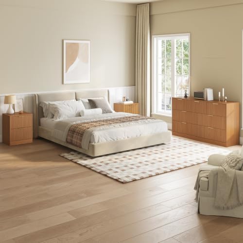 7 Drawer Dresser & 2-Drawer Nightstand Set 3-Piece, Natural Wood丨55 Wide Bedroom Set Night Stand Set of 2 with Metal Handle, Fluted Wood Chest of Drawers Storage Dressers Set for Bedroom - Image 3