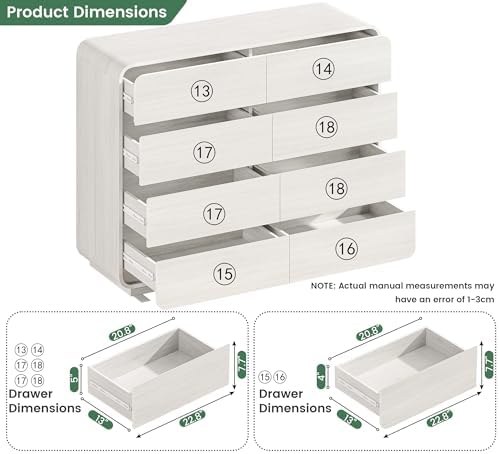 Standifurno 47’’ Wide Dresser with 8 Drawers, White Chest of Drawers with Deep Drawers & Handleless, Wooden Storage Organizer for Bedroom, Living Room, Hallway - Image 3