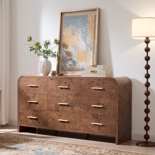 Curved Drawer Dresser for Bedroom with 9 Drawers, 63'' Wide Chest of Drawer by TheBeautyofRusticRefined