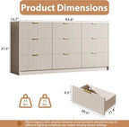 MAISONARIA Beige 9 Drawer Dresser for Bedroom, 63" Wide Modern Fluted Dresser with Gold Metal Handles, Chest of Drawers for Bedroom, Living Room, Entryway, Hallway - Image 2