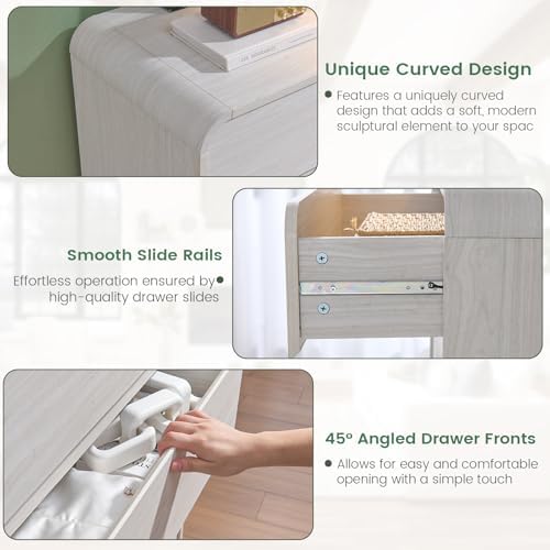 Standifurno White 5 Drawers Dresser, Curved Dresser with Storage Organizer, Modern Drawer of Handleless, Large Chest of Drawers for Living Room, Nursery, Entryway, 29.5’’W - Image 6