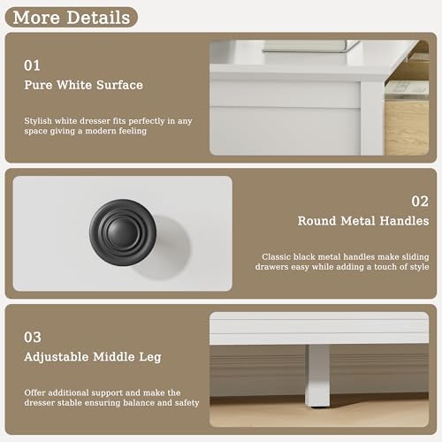 Tradare White Dresser for Bedroom, 8 Drawer Dresser with Metal Handles, 55" Wide Modern Dressers & Chest of Drawers for Living Room, Hallway, Entryway - Image 5
