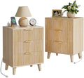 3 Drawers Nightstands Set of 2 w/Charging Station, Modern Fluted Dresser by Lulive