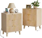 3 Drawers Nightstands Set of 2 w/Charging Station, Modern Fluted Dresser by Lulive
