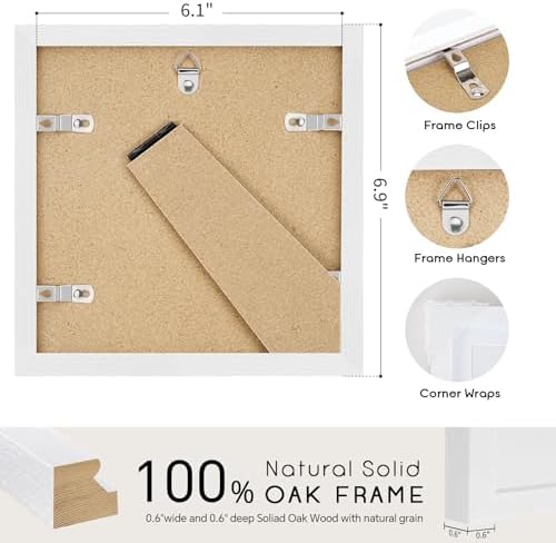 puthiac 6x6 Solid Oak Wood Picture Frame, White, 1 Pack - Image 3