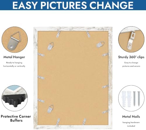 Hongkee 12x16 Picture Frame Set of 4, 12x16 Distressed White Wood,Mat 11x14 - Image 5