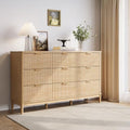 LINSY Fluted 9 Drawer Dresser for Bedroom, 58" Wide Mid-Century Modern Tall Chest of Drawers, Deep Storage Dresser with Curved Corner Design, Large Accent Wood Cabinet for Bedroom, Oak by Linsy