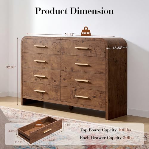 Curved Drawer Dresser for Bedroom with 8 Drawers, 54'' Wide Chest of Drawer - Image 2