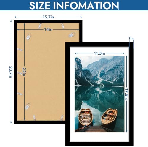 Hongkee 14x22 Picture Frame Set of 4, 14 x 22 Black Wood Style(Mat 12x18) - Image 3