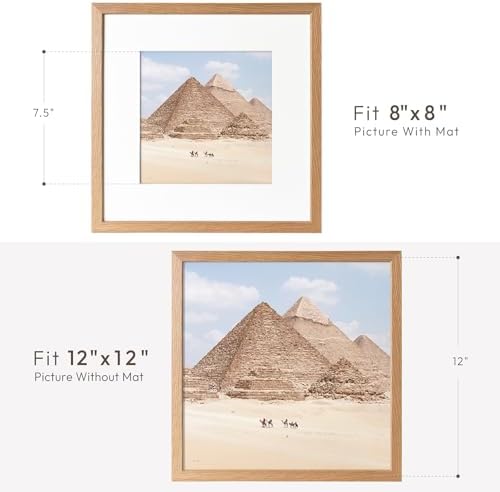 12x12 Wood Frame, Solid Oak 12x12 Picture Frames with Mat to 8x8 - Image 3