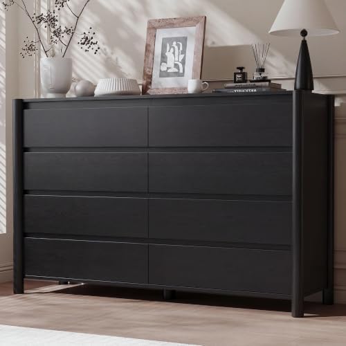 CHUWELL 55" Wide Black 8 Drawer Dresser for Bedroom with Solid Wood Legs by CHUWELLStorageCabinet