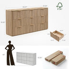 63"W Fluted 9 Drawer Bedroom Dresser, with Faux Marble Top,Natural Oak - Image 2