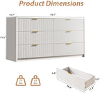 MAISONARIA White 6 Drawer Dresser for Bedroom, 55" Wide Modern Chest of Drawers with Gold Metal Handles, Fluted Wood TV Stand for Living Room, Hallway - Image 2
